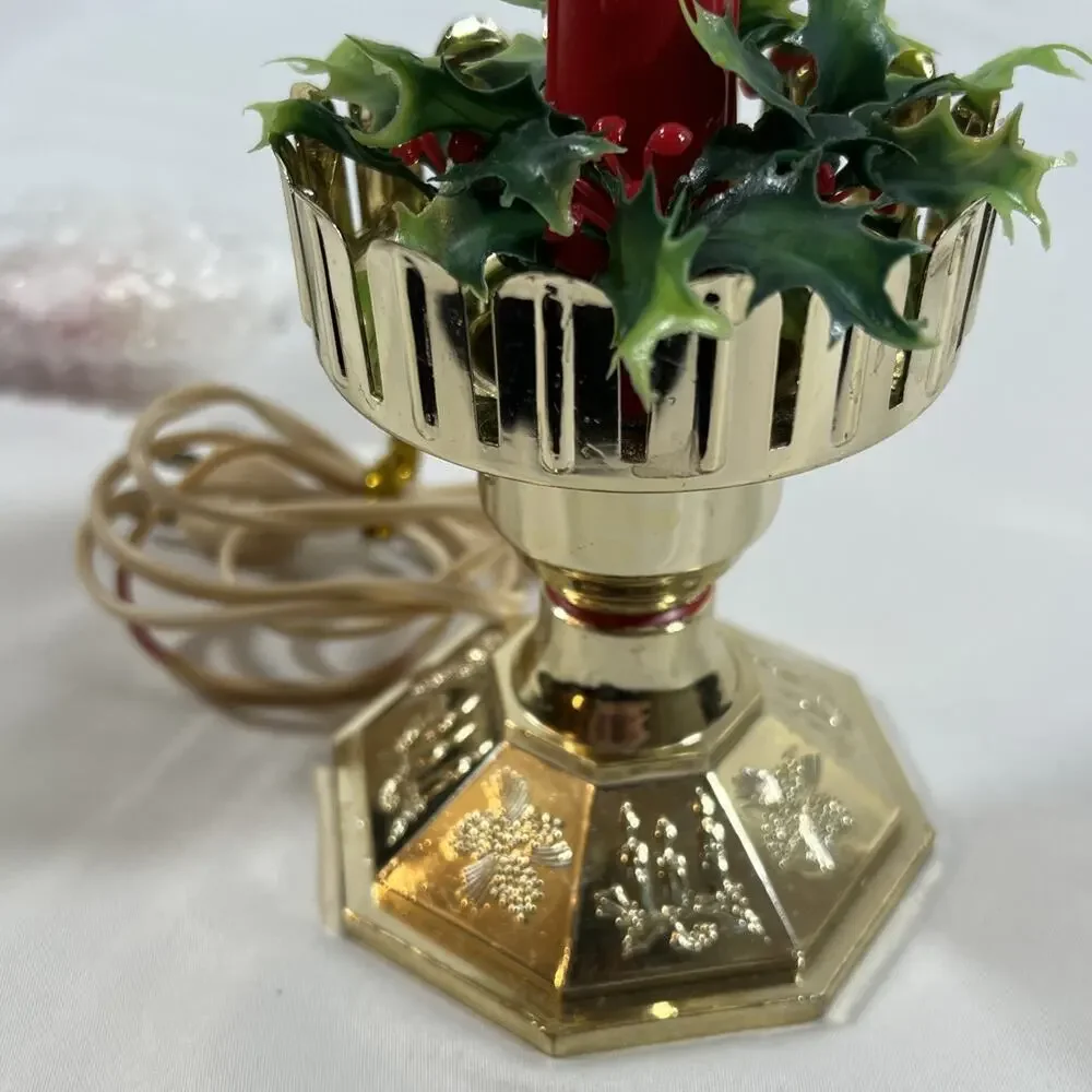 Vintage Blow Mold Plastic Light Up Candle Christmas Holly Lamp Electric Window